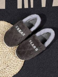 Pantuflas de hombre con rayas sencillas, pantuflas de casa de pana con contraste de color cálido y antideslizantes