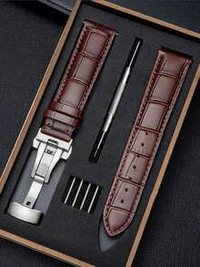 A Set Brown Crocodile Embossed Pu Leather Watchband Compatible With Unisex Leather Watch Band Strap Galaxy S2 S3 Classic/Watch 3 45MM 41MM, Galaxy GT 2 42 46mm, Bip/Active 2 40mm 44mm, Quick Release For Watch 5/4/3/Gear S3/Watch 4/3/GT2-3 Pro Sport, Amazfit GTR 4/GTS 20mm 22mm - Coffee Brown - View 3