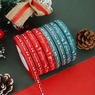 1 Roll Christmas Ribbon, Printed Design Satin Ribbon For Gift Wrapping And Crafts, Holiday Hanging Decor Cord, Suitable For Party, Merry Christmas Ribbon, Christmas Tree Decor, Vintage Christmas Decor, Christmas Tree Bow, Party Decor, Holiday Hanging Decor, Holiday Pattern, Decorative Silk, Smooth Texture, Ribbon, Decorative Cord, Holiday Shoppers, Gift Wrappers