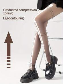 A Pair Of 0D Flat Halloween-Style Long-Legged Skeleton Stockings, Sexy Ultra-Thin Stockings, Visually Stylish For Wearing Outside, Soft And Lightweight Beige Color, Comfortable Without Burden