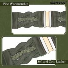 Vintage Stretchy Wide Elastic Belt With Gold Buckle For Women - 綠色 - 查看 10