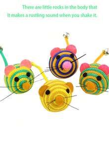 Random Color Nylon Mouse Cat Toy With Bell, Battery-Free Interactive Bell Ball Toy For Interaction, Entertainment, Stress Relief, Ideal Cat Playing Toy - Multicolor - View 4