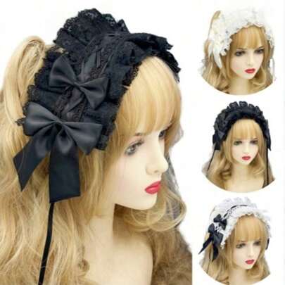 [Lolita Style] Multi-Color Bow Headband For Women, Cute Decorative Hair Accessory, Sweet & Fashionable Hair Hoop, Handmade Lolita Costume Headpiece For Holiday, Christmas, Halloween, New Year Party, Suitable For Daily Wear (Fixed By Hairclip At Back) - Surprise Gift, Birthday Gift, Christmas Gift, Halloween Gift, Gift, Perfect Gift, Gift