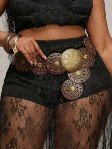 1-Piece Western Cowboy Bohemian Punk Belt Personalized Fashion Accessories Women's Brown Two Circle Eye Round Cake Belt Decoration Bohemian Belt Dress Accessories Suitable For Daily Commuting And Versatile Matching, Friend Gatherings, Vacation Dinners, Dances, Parties, Music Festivals Wearing Matching, Giving Gifts To Friends, Family Gifts, Mother Gifts, Girlfriend Gifts, Birthday Gifts, Valentine's Day Gifts, Mother's Day Gifts