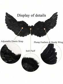 3 件天使翅膀服装配饰 - 成人羽毛翅膀带光环头带套装，轻便可调节仙女翅膀 - 彩色 - 查看 6
