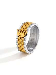 1 pieza Anillo corona dorado de moda, material de acero inoxidable - Dorado - Ver 2