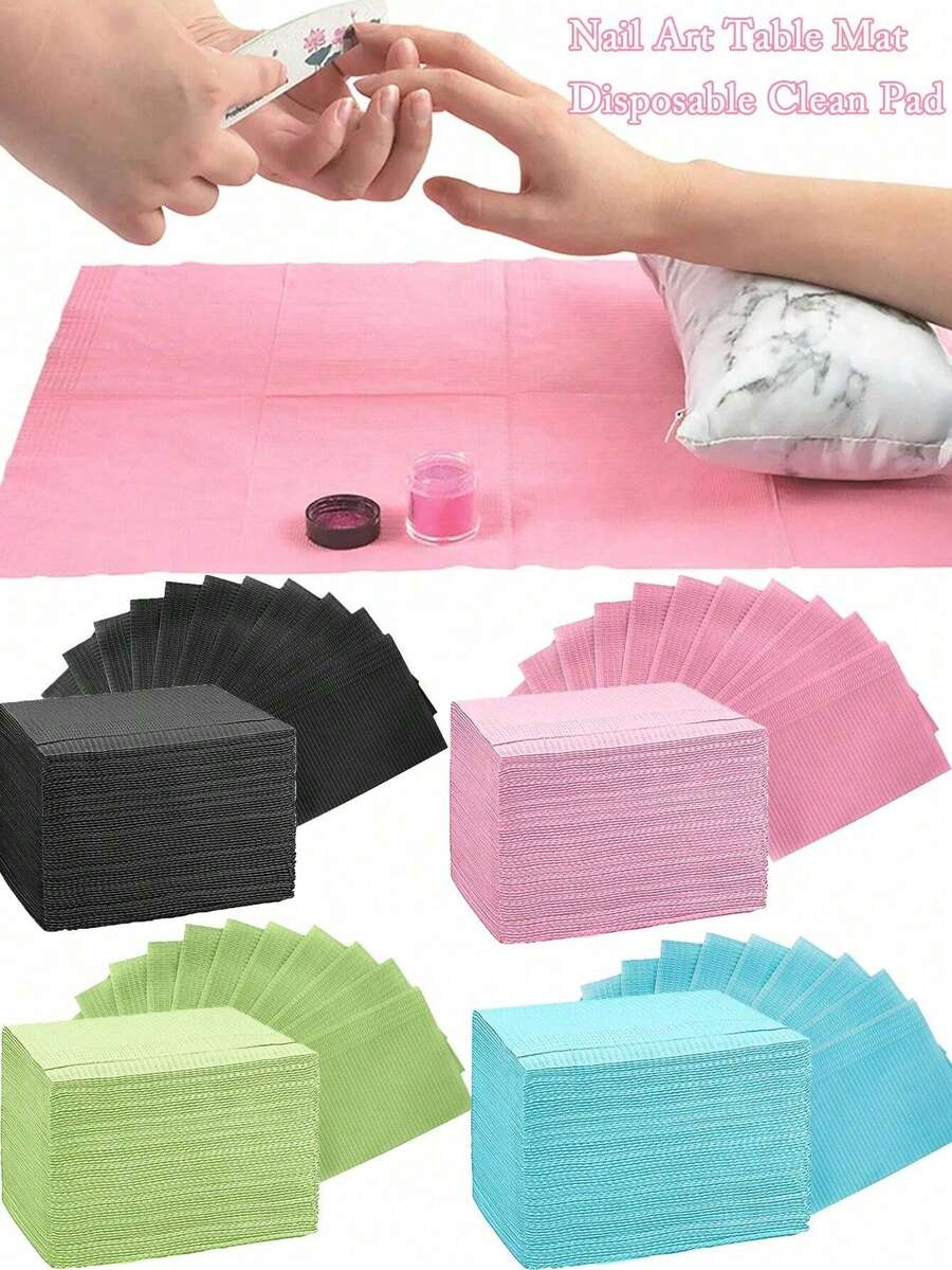 Disposable Pink Black Nail Art Table Mat 3 Lays Waterproof Foldable Clean Pads Tablecloth Cleaning Manicure Napkins,Multifunction Beauty Tattoo Dental Drapes Waterproof Tablecloth Manicure Tool