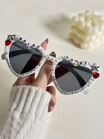 5pcs/1pc Letter Decor Lace, Pearl, Heart Shaped Letter Fashion Glasses, Suitable For Wedding, Birthday, Party, Decoration, Photo Shoot, Gift, Halloween Glasses