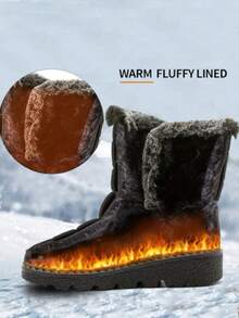 36-45 Yards Outdoor Thickened Thermal Lined Snow Boots For Women, Mid-Calf Length For Winter, Round Toe & Flat Heel Plus Size Waterproof & Slip-Resistant High-Tops Women's Boots, Winter Boots For Middle-Aged Women & Moms, Black - 黑色 - 查看 2