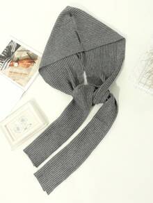 1pc Women Fashion Solid Black/Beige/Gray Striped Textured Pattern Faux Wool Knitted Hooded Scarf/Wrap, Suitable For Autumn/Winter Daily, Outing, Travel For Dress - B (vertical Stripes) - View 12