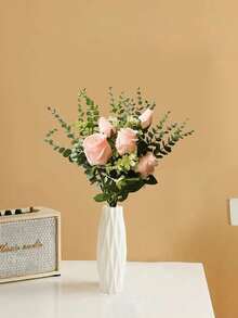 1pc White Plastic Vase, Minimalist Modern Vase, Artificial Ceramic Vase, PP Material, Reusable, Easy To Clean, Sturdy And Shockproof, Suitable For Living Room, Dining Table, TV Cabinet, Bedroom, Bathroom, Balcony Decor, Nightstand, Halloween Gift, Christmas Gift, Autumn Decor Home Decor Room Decor Flower Vase Glass Vase