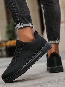 Men's Mesh Lace-Up Casual Sneakers, Solid Color, Versatile, Lightweight, Breathable, Suitable For All Seasons, Fashionable Sports Shoes