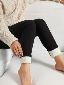 Hochdehnbare Yogahosen mit breitem Bund, Sherpa-Futter, warm, für den täglichen Lässig-Look, gemütlich, zum Ausgehen, Dating, Sport und Training. Herbst-/Winterkleidung für Frauen.