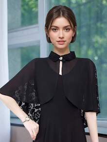 1件新款女士雪纺拼接水钻纽扣斗篷/新娘婚礼红色爱心女王披肩，多色翻领伴娘礼物披肩/奇幻仙境卡特琳娜女士连衣裙服装配饰。埃及艳后女士节日派对舞会化装舞会服装！圣诞老人角色扮演，正式派对。