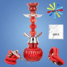 Hookah Set With Everything - Pink Hookah Set 2 Hose Hookah –12" Mini Hookah 2 Hose Hookah Set With 50x Foil 50x Tips 2x Hookah Hose Tongs - Hookah Kit