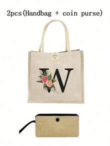 1 Stück Leinen Blumen Buchstaben Handtasche, einfache Handtasche mit großer Kapazität, tragbare lässige Aufbewahrungstasche, multifunktionale Einkaufstasche, personalisiertes Geschenktasche, geeignet für Hochzeiten, Geburtstage, Strände, Festivals, perfekte Geschenke für Frauen, Lehrer, Freunde, Brautjungfern, große Taschen, Studenten und Schulanfang, beste Lehrergeschenke für den Lehrertag, beste Geschenke zur Wertschätzung von Lehrern