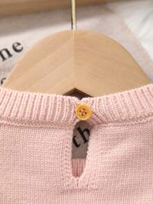 女婴长款针织毛衣，带鹿图案，套头衫 - 藕粉色 - 查看 7