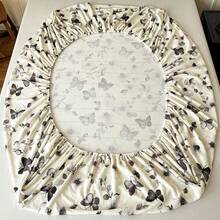 1 pieza Sábana ajustable con estampado de mariposa y hojas, sábana ajustable de terciopelo de leche suave y cálida, antiestática, resistente a las pelusas, con banda elástica en todo el perímetro, sábana ajustable extraíble, protector de colchón, sábana ajustable de estilo nórdico de color crema lujoso, adecuada para otoño/invierno, se ajusta a cama individual/doble/queen, incluye 1 sábana ajustable solamente, sin funda de almohada