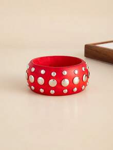 1 pieza Brazalete de madera con remache redondo de arco geométrico bohemio, joyería versátil elegante y casual para uso diario, fiesta y vacaciones como regalo para mujeres (las pequeñas imperfecciones y variaciones de color en el brazalete de madera son normales)