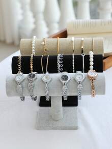 1pc Velvet Bracelet/Watch Display Stand, Jewelry Organizer Rack For Necklaces, Bracelets, Pendants, Fashionable Women Desk Storage, Valentine's Day Gift