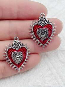 10/20pcs Mixed Random Silver-Plated Enamel Gothic Sacred Heart Alloy Pendant DIY Pendant Earrings Necklace Jewelry Craft Making - A - View 3