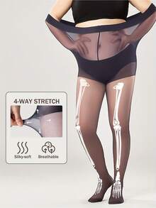 A Pair Of 0D Flat Halloween-Style Long-Legged Skeleton Stockings, Sexy Ultra-Thin Stockings, Visually Stylish For Wearing Outside, Soft And Lightweight Beige Color, Comfortable Without Burden