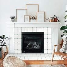 10/20pcs 8" X 8" Self-Adhesive Vinyl Floor Tiles, White Square With Green Outline Waterproof Removable Tile Stickers, Suitable For Kitchen, Bathroom, Stairs, Living Room, Pet Room