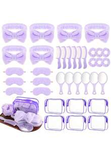 18pcs/6pcs Women's Spa Sleepover Party Supplies Set, Including 1pc Spa Headpiece, 1pc Sleep Eye Mask, 1pc Velvet Hair Band, 1pc Mirror, 1pc Comb And 1pc Transparent Makeup Bag, For Spa Parties, Sleepover Parties, Pajama Parties And Bachelorette Parties