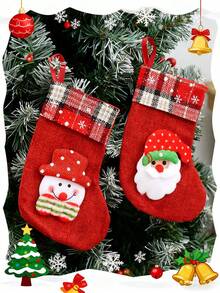 3 pièces Chaussettes de Noël, Emballage cadeau de Noël, Fournitures pour fête de Noël et du Nouvel An, pour couronne de Noël, guirlande et décoration de maison et jardin, décoration de sapin de Noël, Renne, Père Noël, Bonhomme de neige, Petites chaussettes cadeaux couleur or clair (Rouge) - Rouge - Voir 3