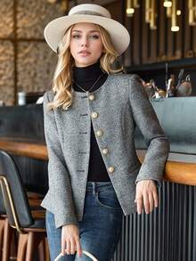 2025春季新款时尚简约优雅女士长袖西装外套 - 灰色 - 查看 2