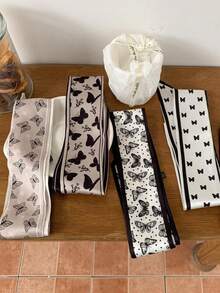 4件套女士蝴蝶印花长围巾、丝带、发带，适合休闲、度假、日常佩戴，优雅头巾，吸汗发带，秋冬季发带，女士发饰，柔软头巾 - 彩色 - 查看 7