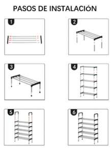 Estante de zapatos rigido 5 NIVELES apilable fácil de montar, puede poner 20 pares de zapatos Ahorra espacio, se utiliza en el pasillo, dormitorio, sala de estar. - Plateado - Ver 5