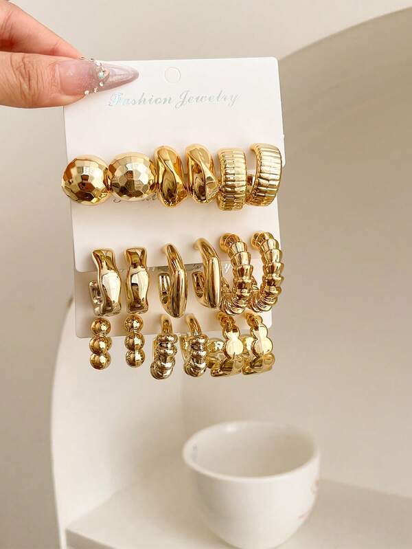 Set de 3 a 9 pares de nuevos pendientes de moda exagerados con diseño geométrico vintage Y2K, con diseños de letras y monedas, adecuados para mujeres, Día de la Madre, San Valentín, Navidad, Año Nuevo, uso diario