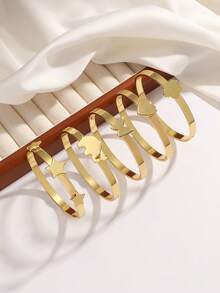 1pc Minimalist Fashion Gold-Tone Copper Bracelet, Heart, Pentagram, Flower, Elephant, Butterfly Designs, Holiday Gift