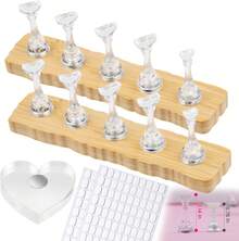 Nail Stand Press Ons 10 Long Nail Holder Painting Art Supplies Magnetic Wood Display With 1 Heart Nail Stands, 200Pcs Double Sided Tape, Decorating Art Accessories Kit In Home Salon - 1 - 查看 2