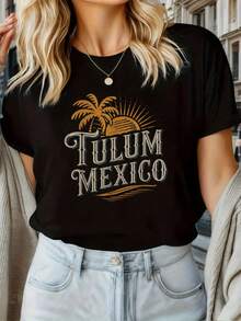 100% Algodón Unisex ¡Viva México! Camiseta Gráfica Divertida de Novedad del Lado Divertido de la Pared, Camiseta de Manga Corta con Cuello Redondo Impresa 100% Algodón - Negro 5 - Ver 1