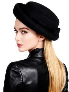 HIMESPORT Autumn/Winter Black White Hepburn Style Wool Felt Fascinator Hat Tea Party Dress Formal Church Wedding Cocktail Dome Hats With Bow