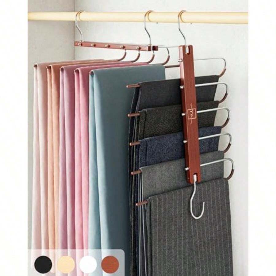 MORALVE Pants Hangers Space Saving - European Beechwood Scarf And Jean Hangers - Closet Organizer And Space Saver Pant Rack, Leggings Hanger, And Scarf Holder With 360° Swivel Hook(2 Pack Mahogany) - Type3 - 查看 1