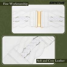 Vintage Stretchy Wide Elastic Belt With Gold Buckle For Women - 白色 - 查看 10