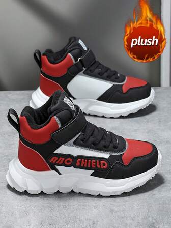 Damskor med mellanhög komfort, 2025 vinternya plyschiga, förtjockade, mångsidiga, grova sneakers, tjocka, halkfria, varma, vattentäta vintersnökängor, lätta, moderna sneakers i läder med lapptäcke, basketskor för utomhusbruk