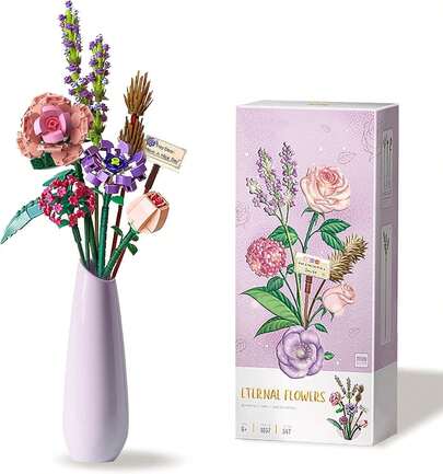 Slzhds Bloques de Construcción de Ramo de Flores, Bloques de Construcción de Flores, Kit de Construcción de Ramo de Flores, Juego de Creativo de Bricolaje Juegos de Artificiales