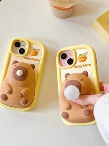 Cute Capybara Cartoon Silicone Phone With Bubble Toy, Stress Relief Protective Cover Compatible With 11 12 13 14 15 Pro - 棕色 - 查看 2