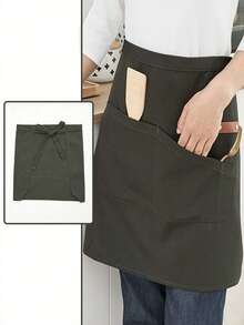 1 pieza Delantal de cocina, delantal de chef para hombres y mujeres con bolsillos grandes, delantal de cintura con 2 bolsillos - Delantal corto negro para camareros y camareras, de lona con espalda cruzada, resistente y ajustable, para camareros, cocina, baño, hogar, proveedores domésticos