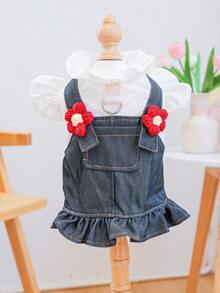 1 pieza Ropa para mascotas, Atuendo para perro/gato, Vestido de tirantes floral lindo para perro pequeño/cachorro, Cómodo y elegante para salir