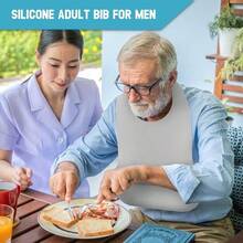 Babero ajustable de silicona para adultos, babero lavable para hombres y mujeres, babero impermeable para ancianos con receptor de migas - inicial - Ver 3