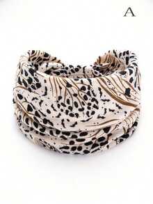 1 pieza Diadema ancha de estilo bohemio con estampado de leopardo para mujeres, turbante, banda elástica con nudo, accesorios para el cabello antideslizantes para hacer ejercicio