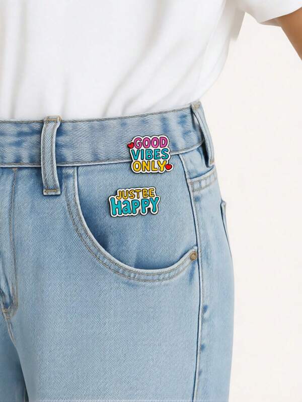 1/4 pièces Broche en alliage avec lettres anglaises motivantes, phrases inspirantes de dessin animé mignon. Artisanat de goutte d'huile, convient pour la décoration de vêtements et de sacs