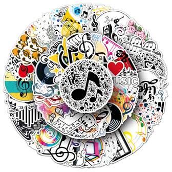 10/50 piezas Pegatinas de notas musicales de colores y diseños aleatorios, calcomanías impermeables de graffiti geniales para equipaje, portátil, teléfono