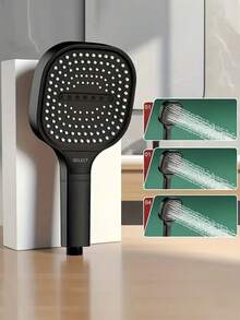 3件套高压方形手持花洒（带过滤器）、壁挂式塑料按摩花洒、节水雨淋花洒、3种模式和可调节喷嘴按钮、防堵塞喷嘴、节水方形设计、现代简约风格 - 黑色 - 查看 13