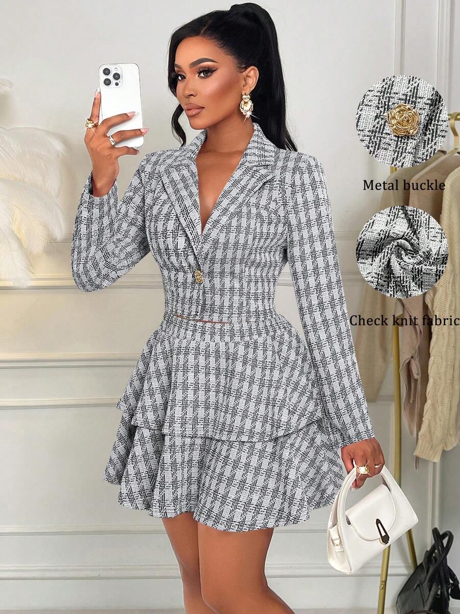 Amarilo Women's Casual Fashion Long Sleeve Blazer And Pencil Skirt 2 Pieces Set